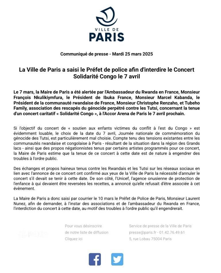 France : le concert&quot;solidarité congo&quot; menacé une fois de plus