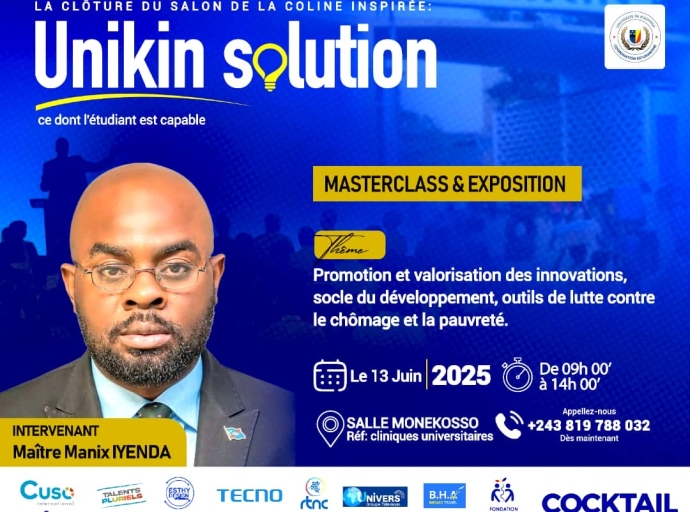 CLÔTURE DU SALON DE LA COLINE INSPIRÉE PRÉVUE LE 13 juin À L'UNIKIN : MANIX EYENGA ET RICHINE MASENGU ANNONCENT LEUR PARTICIPATION