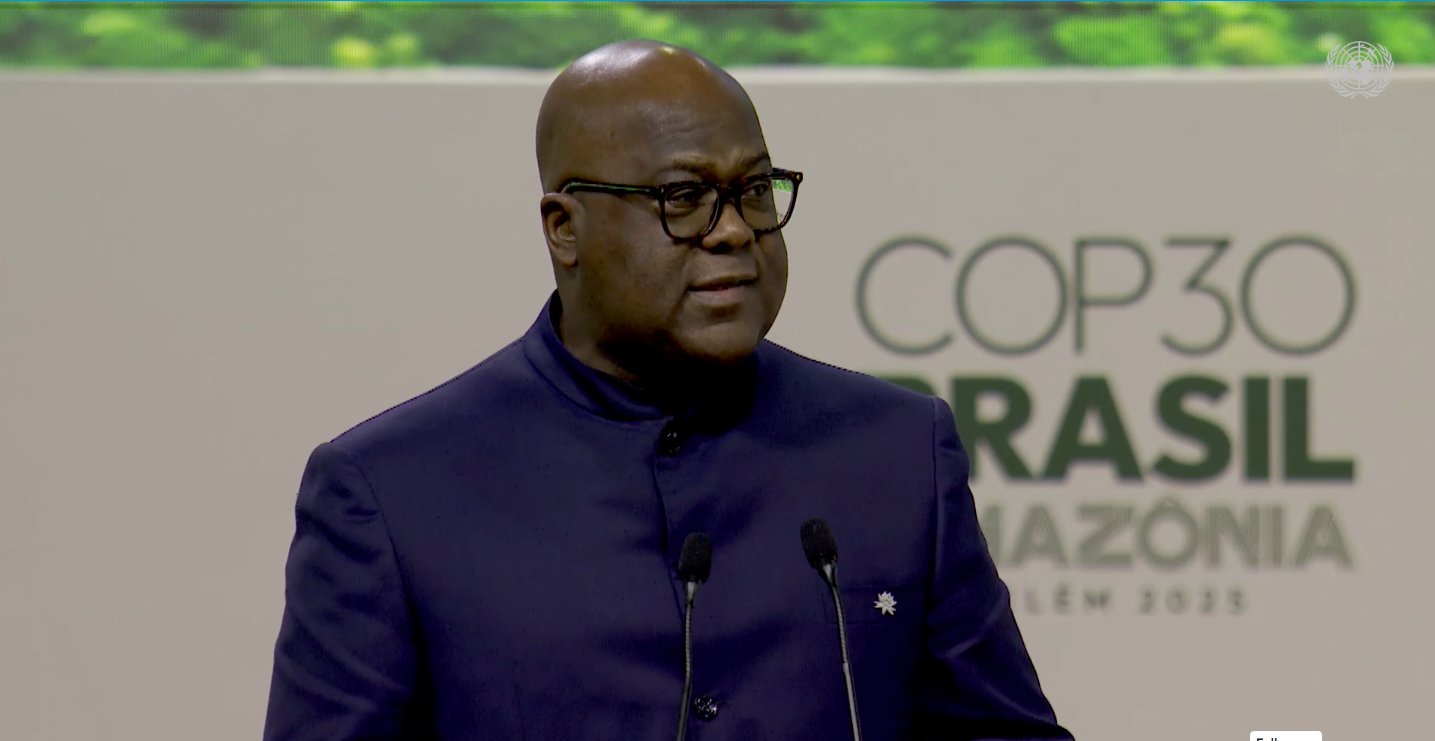 RECHAUFFEMENT CLIMATIQUE : AU COP30, FÉLIX TSHISEKEDI RAPPELLE LE RÔLE DE LA RDC COMME « PAYS-SOLUTION »