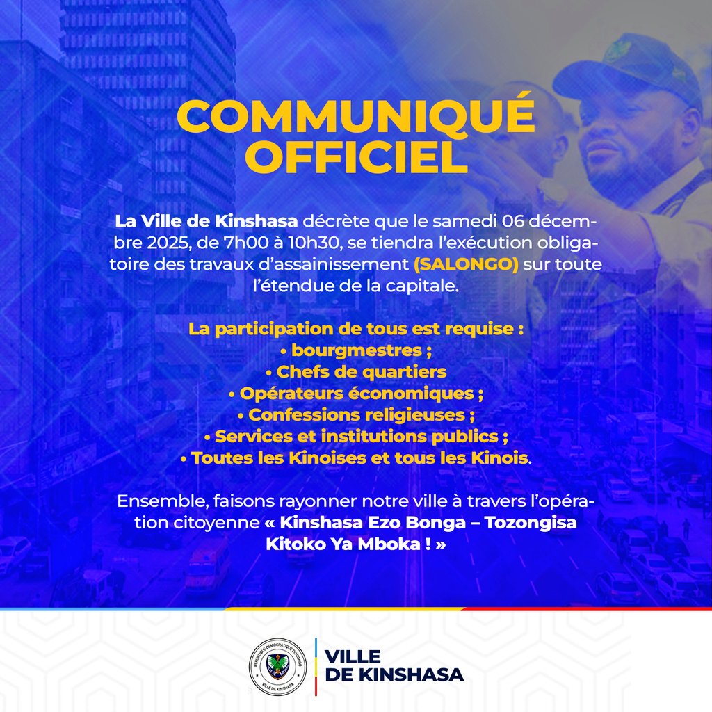 Kinshasa relance l’opération Salongo : mobilisation générale prévue le 6 décembre