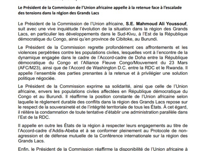 Affrontements FARDC-M23 : l'UA appelle à la retenue