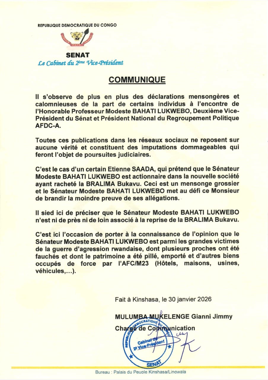 RDC: Modeste Bahati dément toute implication dans le rachat de Bralima-Bukavu