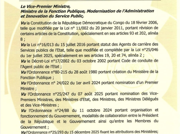 RDC : Le gouvernement procède à la mise en place des secrétaires généraux au sein de l’administration publique