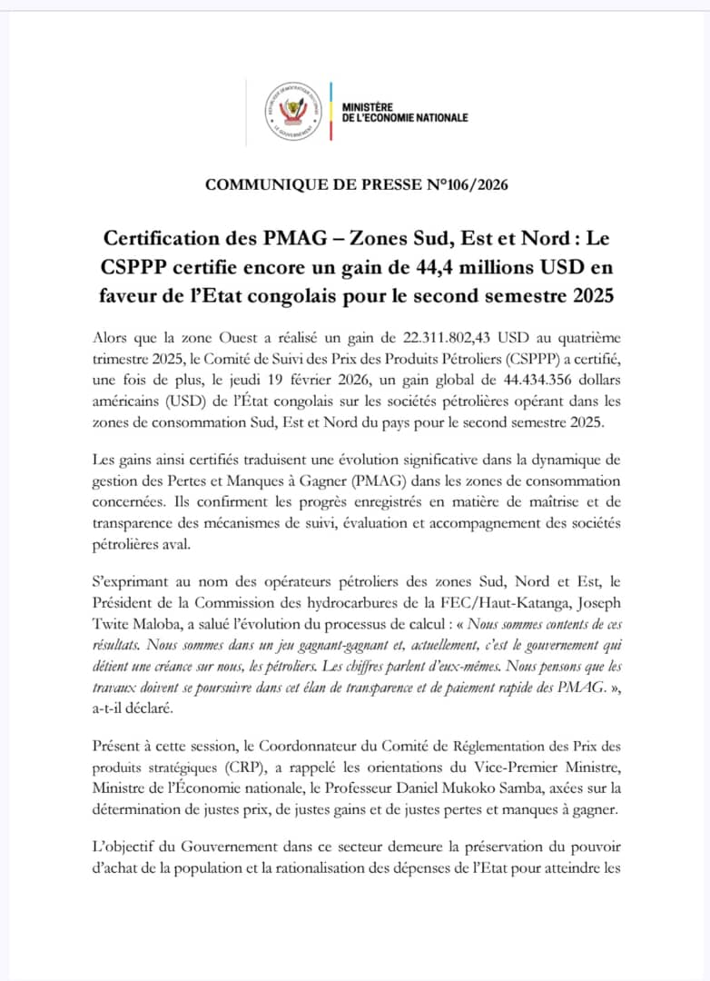 Gestion pétrolière en RDC : plus de 44 millions USD récupérés en six mois