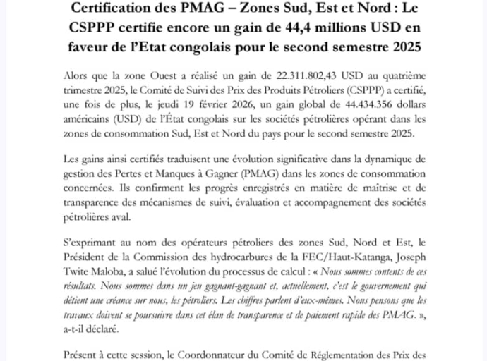Gestion pétrolière en RDC : plus de 44 millions USD récupérés en six mois