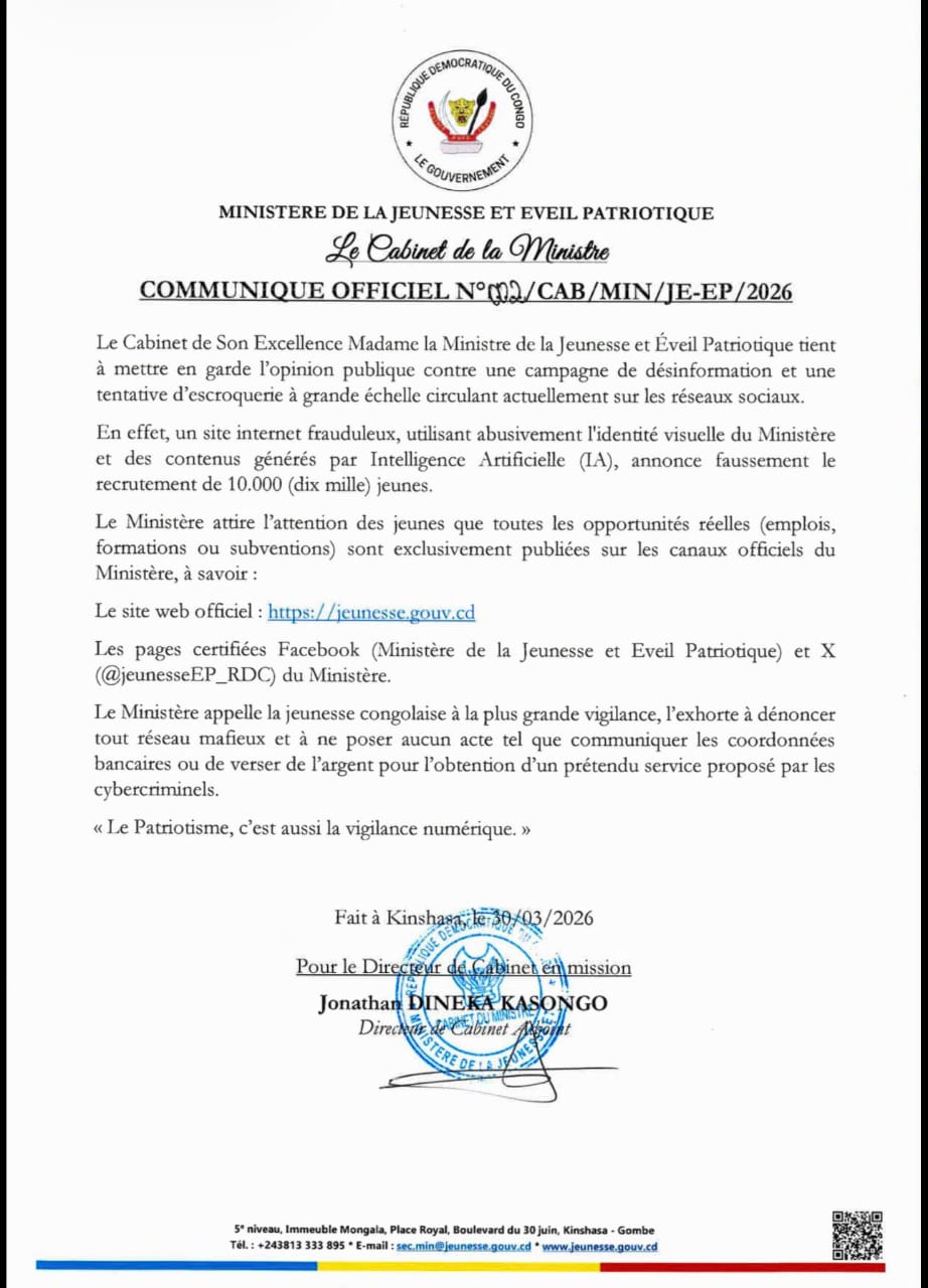 RDC : alerte sur une arnaque liée à un faux recrutement de 10 000 jeunes